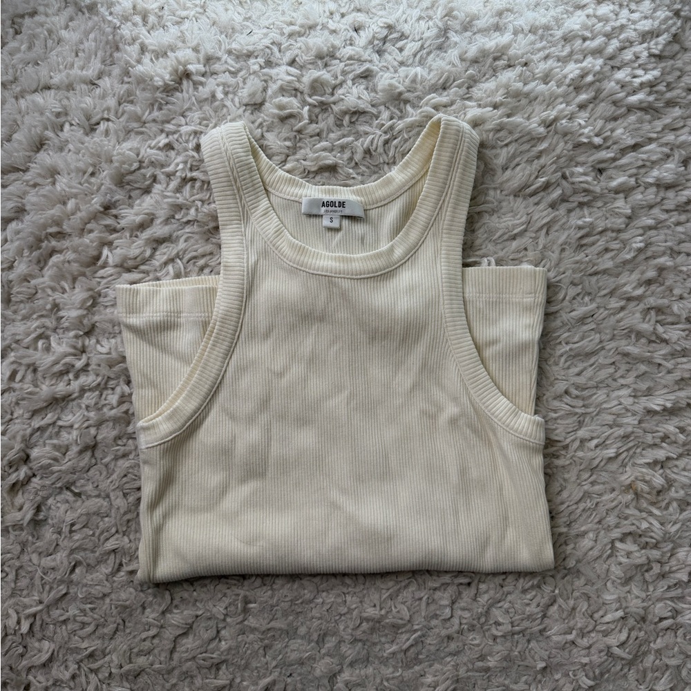 Agolde Ivory Ribbed Tank Top